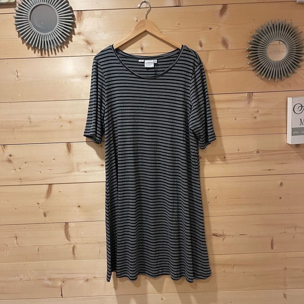 NWT JUNAROSE Gray Stripe Melange Sigga Fit & Flare Dress XL